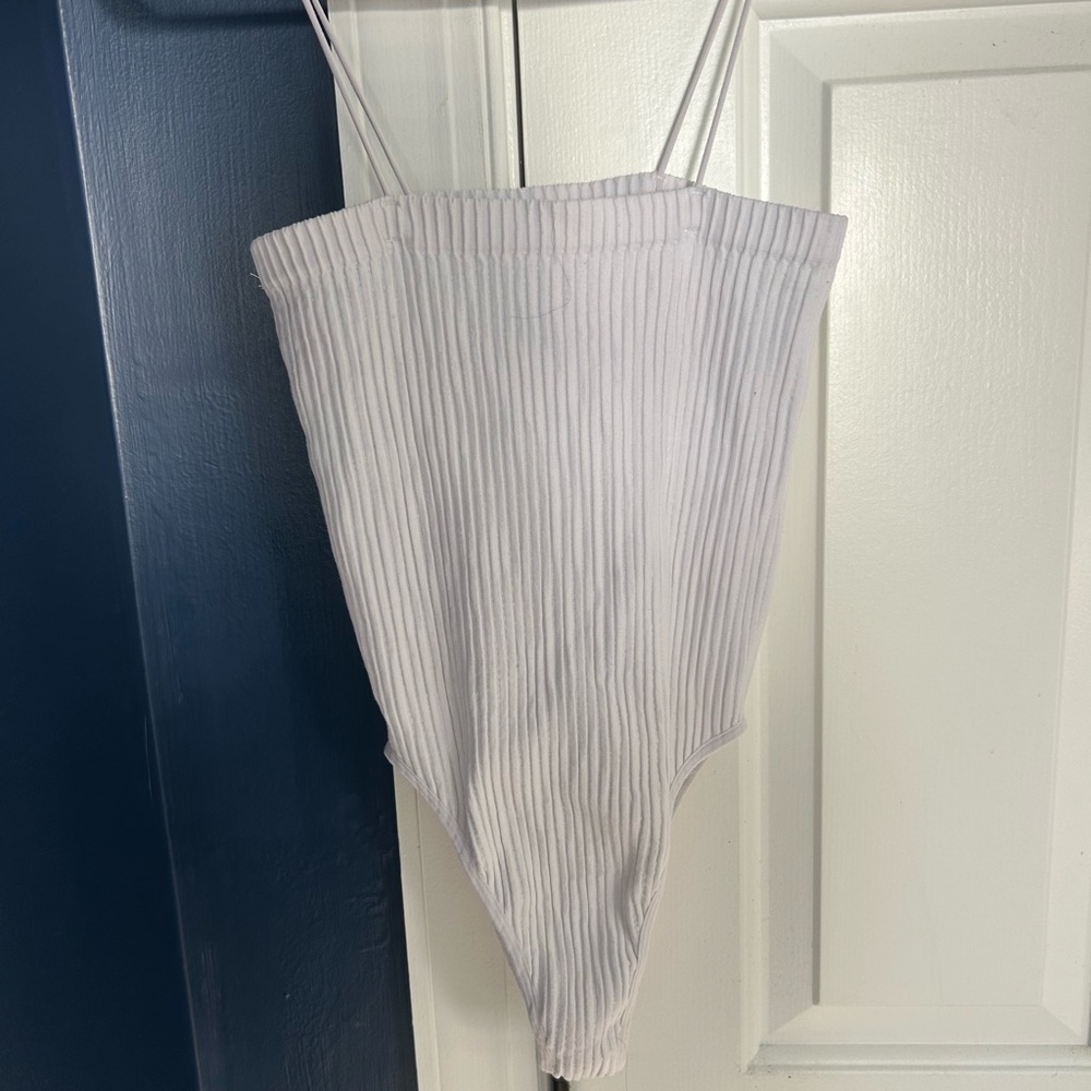 White Ribbed Spaghetti Strap Top - Picture 2 of 2